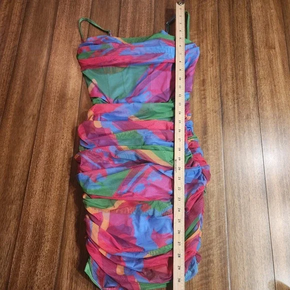 Princess Polly Ruched Mesh Bodycon Mini Dress‎ Abstract Print Strappy - Picture 9 of 9